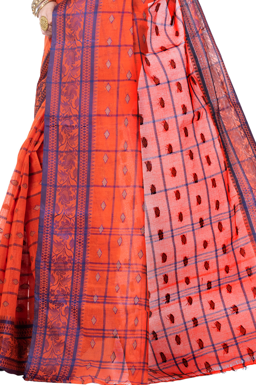 Orange Pure Cotton Diamond_Tant Tant Saree (644)